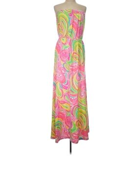 Lilly Pulitzer Pink, Green & Yellow Strapless Maxi Dress